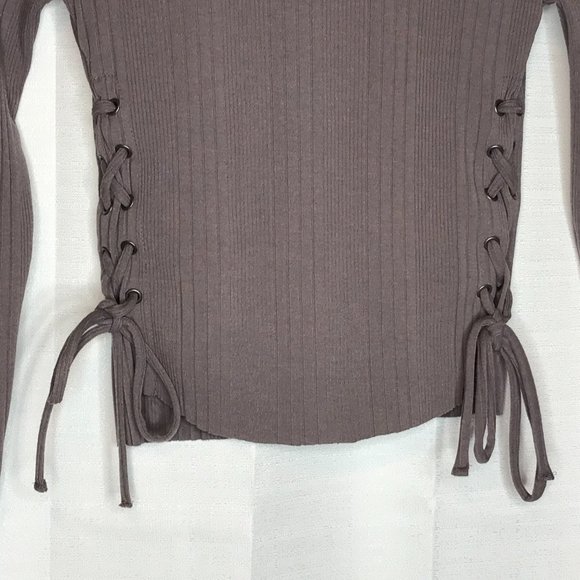 Forever 21 Side Ties Blouse Sweater Top Long Sleeve Taupe Medium - Picture 11 of 11
